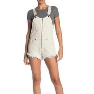 New We The Free Sample Beige Denim Romper Short Overalls Size 26